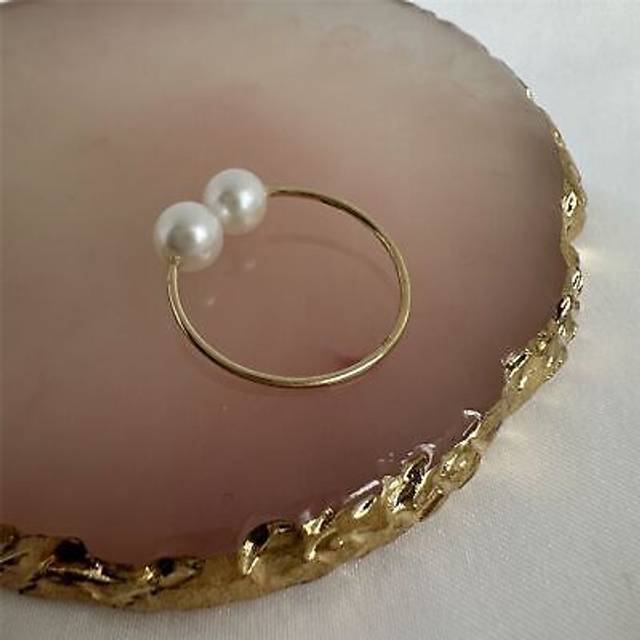 9ct Yellow Gold Double White Freshwater Pearl Adjustable Open Ring