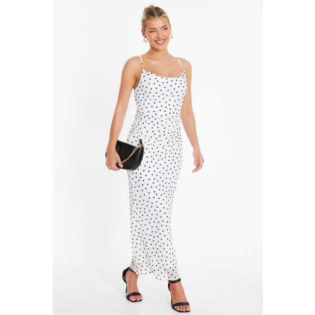 Quiz Womens White Polka Dot Print Midaxi Dress - Size 10 UK