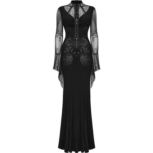 Punk rave long gothic lace applique evening maxi dress