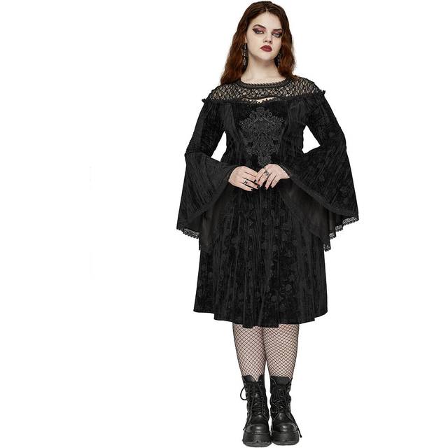 Punk rave plus size womens gothic night rose dress - black velvet