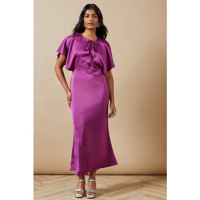 Oasis Womens Occasion Tie Neck Satin Midi Dress - Purple - Size 8 UK