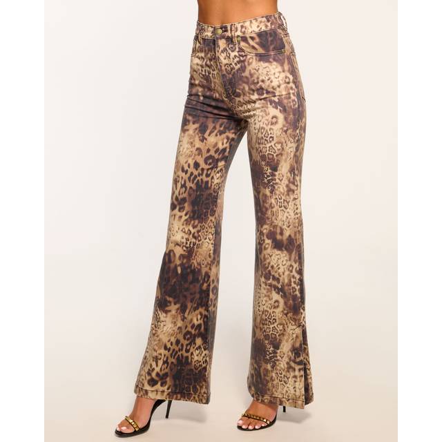Printed Tyra High Waisted Flare Jean in Leopard Denim - LEOPARD DENIM - 27