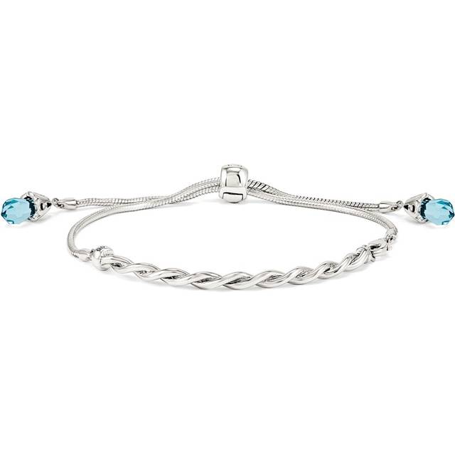 Sterling Silver Blue Swarovski Crystal Adjustable Bracelet - Polished
