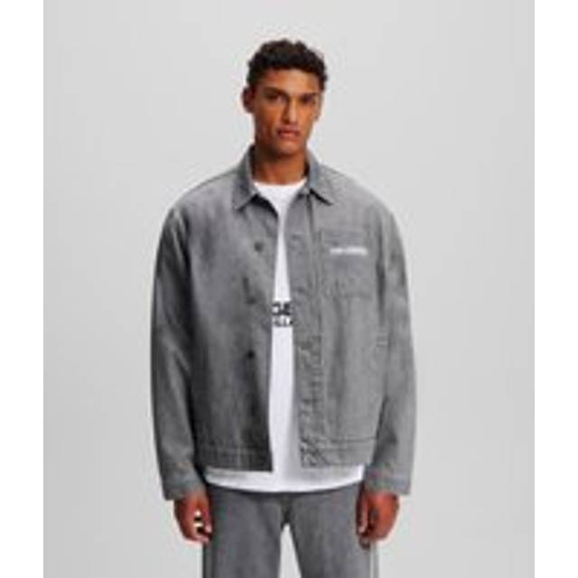 Karl Lagerfeld, Rue St-guillaume Washed Denim Jacket, Man, Washed Wet Weather Grey, Size: XS
