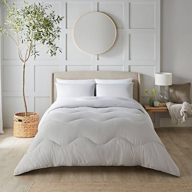 Night Lark Seersucker Coverless Duvet & Pillowcase Set, 4.5 Tog, Polar White