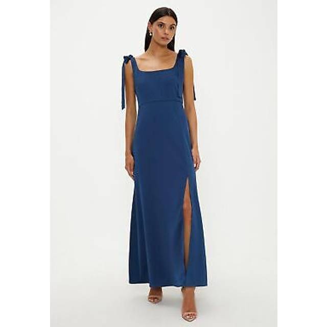 Oasis Womens Satin Tie Shoulder Midi Bridesmaids Dress - Navy - Size 8 UK