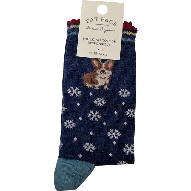 Fat face ladies sourcing cotton responsibly one size festive corgi blue socks