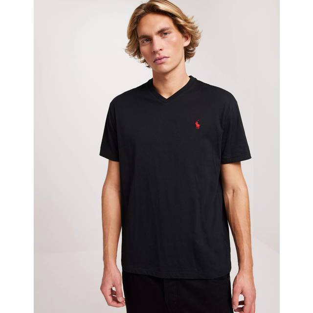 Jersey Cotton T-Shirt with V-Neck - Black - M