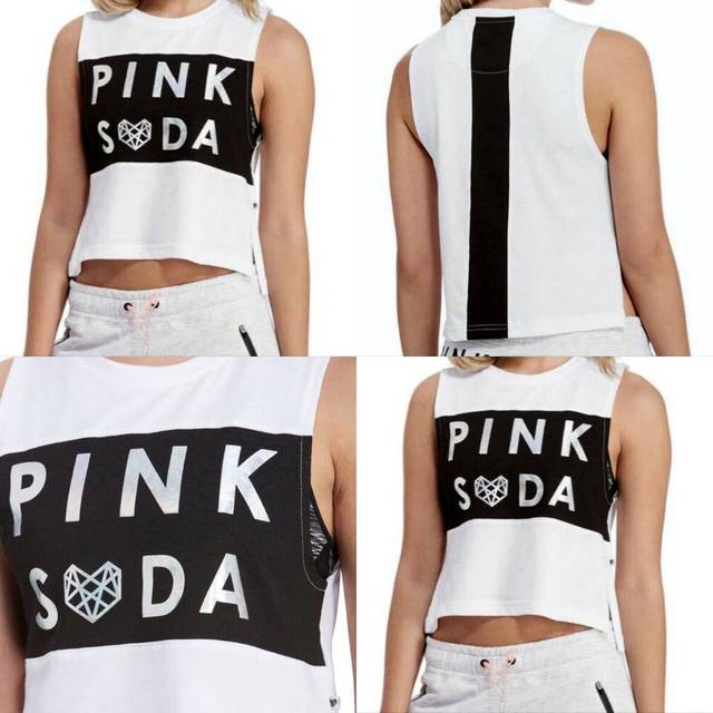 Pink soda sport women's white crop tank gym / fitness size uk 10 / 35" chest