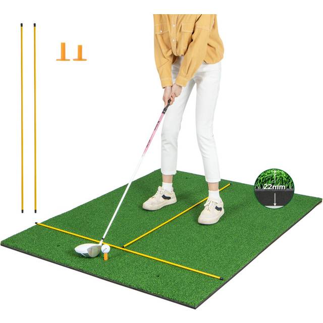 3-In-1 Golf Hitting Mat with 2 Golf Tees 2 Alignment Sticks