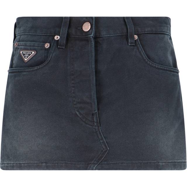 Womens Prada Logo-Plaque Low-Rise Denim Mini Skirt