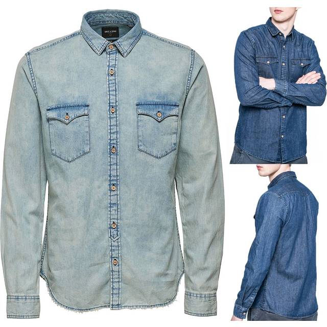 Only & Sons Originals Denim Long Sleeve Shirt Dark Blue
