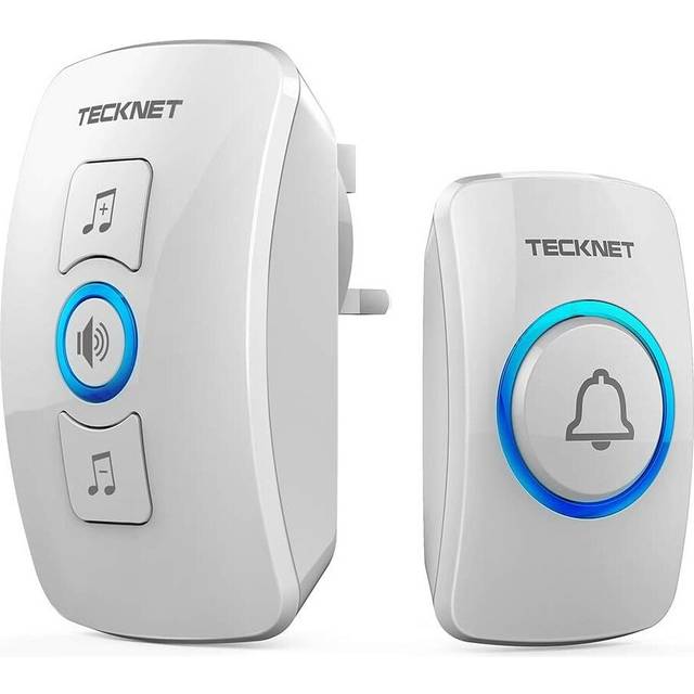 (White) TECKNET Wireless Doorbell, IP65 Waterproof Wall Plug-in Door Bells Wireless Cordless Chime Kit at 1300-feet Range