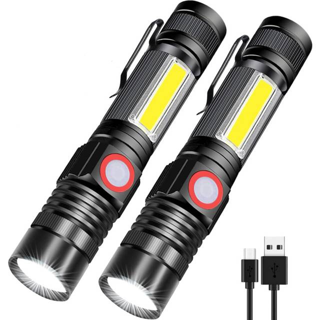 Chronus Rechargeable LED Flashlights, Magnetic Flashlight Super Bright Tactical Flashlight with SideLight,USB Rechargeable,Zoomable,Waterproof(Black)