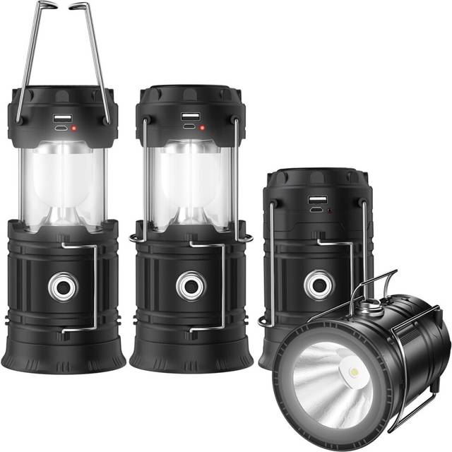 Chronus Upadte Solar Lantern Flashlights Charging for Phone, USB Rechargeable Led Camping Lantern, Collapsible & Portable for Emergency, Hurricanes,