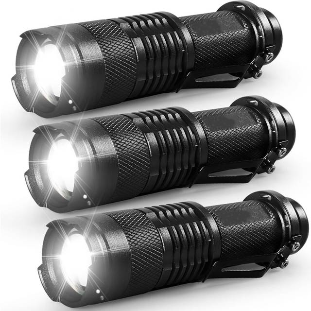 Chronus 3 Pack Mini Flashlights, Bright LED Flashlight with Clip,3 Modes, Zoomable Compact Powerful Emergency Flashlights - Drop Resistant and Water