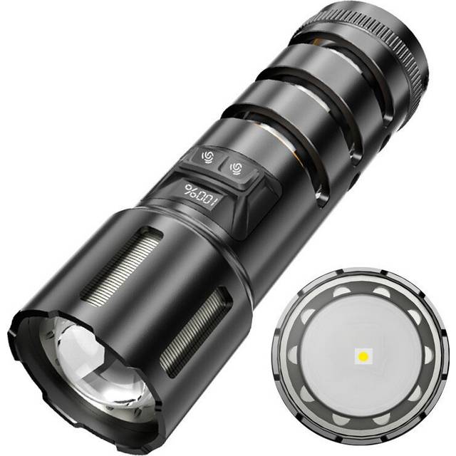 Chronus LED Rechargeable Flashlight with Detachable Camping Battery Pack, High Lumens Super Bright Flashlights, Zoomable, for Outdoors(Black)