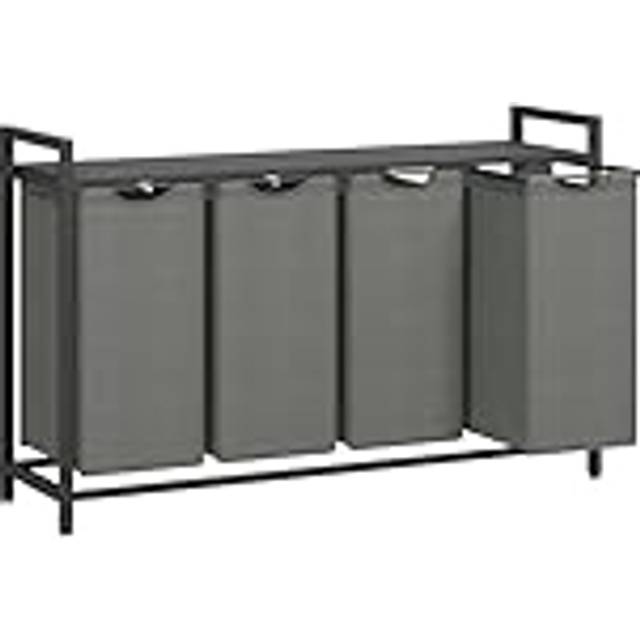 Laundry Basket with 3 Pull-Out and Removable Bags, Black + Grey / 4-Compartment