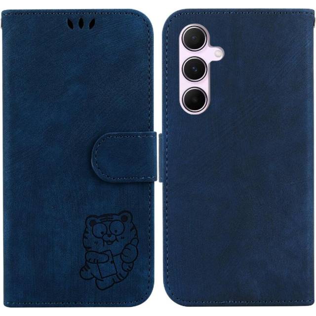 (Blue) Flip Case for Samsung Galaxy A55 5g Wallet Case Holder Cover Card Pocket Embossed Cute Tiger