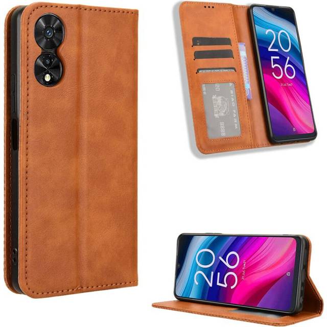 (Brown) Case For TCL 505 4G Magnetic Closure PU Leather Wallet
