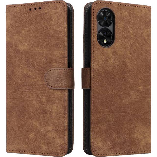 (Brown) Case For TCL 505/T509K/T5094 RFID Blocking Flip Folio Wallet Card Slots Cover Magnetic Closure PU Leather