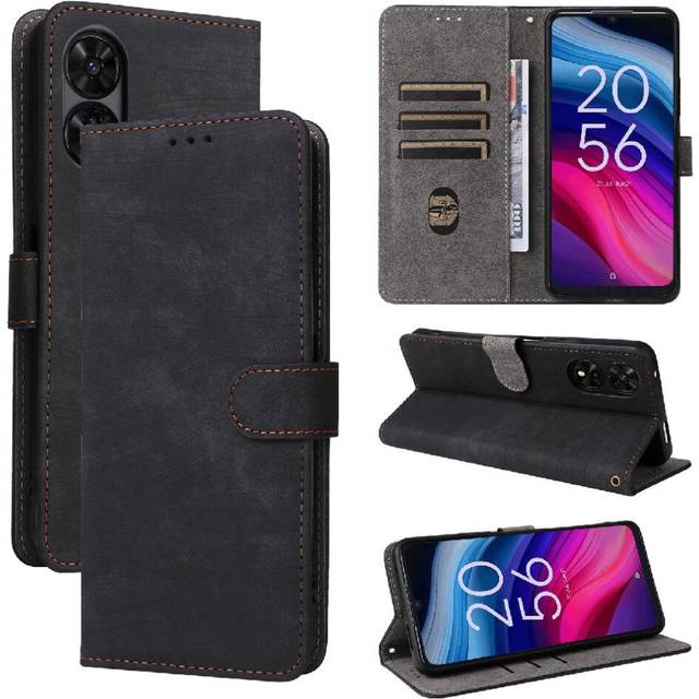 (Black) Case For TCL 505/T509K/T5094 RFID Blocking Flip Folio Wallet Card Slots Cover Magnetic Closure PU Leather