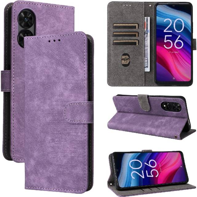 (Purple) Case For TCL 505/T509K/T5094 RFID Blocking Flip Folio Wallet Card Slots Cover Magnetic Closure PU Leather