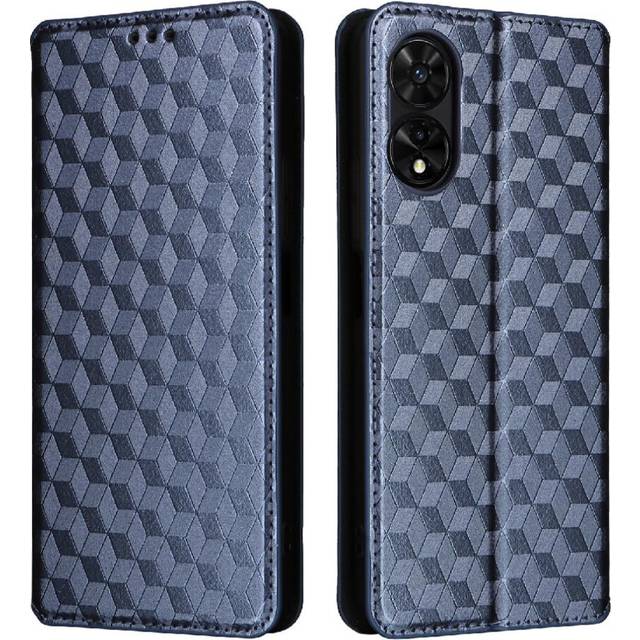 (Blue) Case For TCL 505/T509K/T5094 Magnetic Clasp Geometric Pattern Leather Wallet Cover