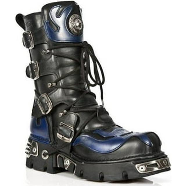 (41) NEW ROCK 107-C5 Unisex Blk Blue Leathr Biker Shoes