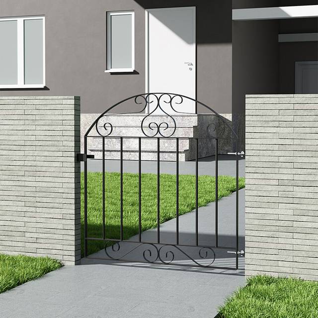 3ft Black Modern Arched Top Metal Outdoor Garden Gate Fence Gate 850 x 900 mm