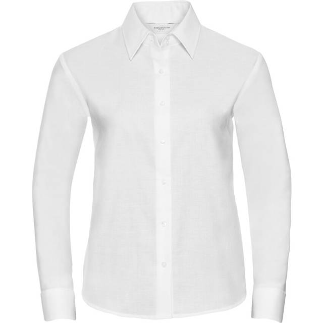 (M, White) Russell Collection Womens Oxford Long-Sleeved Shirt