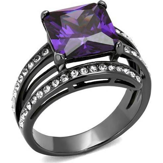 Alamode TK1665LJ-10 Women IP Light Black Stainless Steel Ring with AAA Grade CZ in Amethyst - Size 10