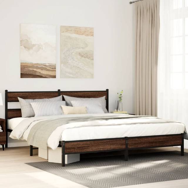 vidaXL Metal Bed Frame without Mattress Brown Oak 180x200 cm Super King