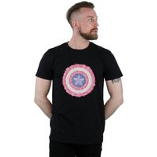 Captain America Flowers Shield T-Shirt - Black - XXXL