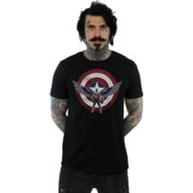 (5XL, Black) Marvel Mens Falcon And The Winter Soldier Captain America Shield Pose T-Shirt