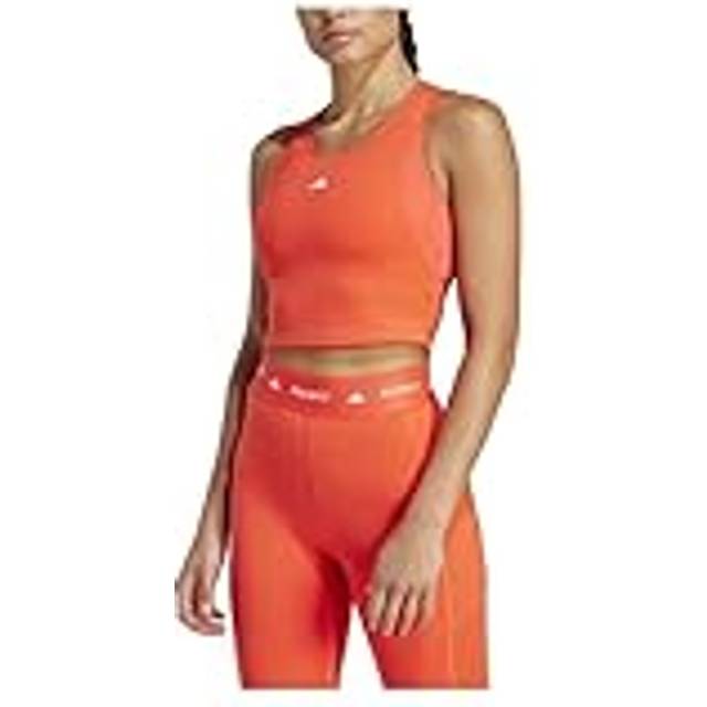 adidas Women's Techfit Cropped Training Tank Top - Orange, Orange, Size L, Women