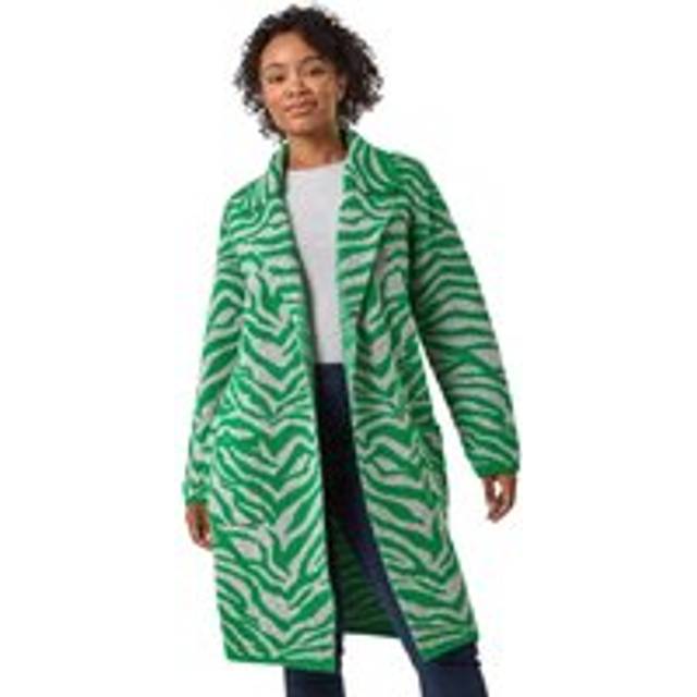 Roman Petite Green Animal Print Knit Coatigan - Size 12