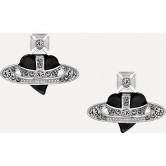 Vivienne Westwood New Diamante Heart Earrings Silver / Black Cubic Zirconia / Enamel Women - ---