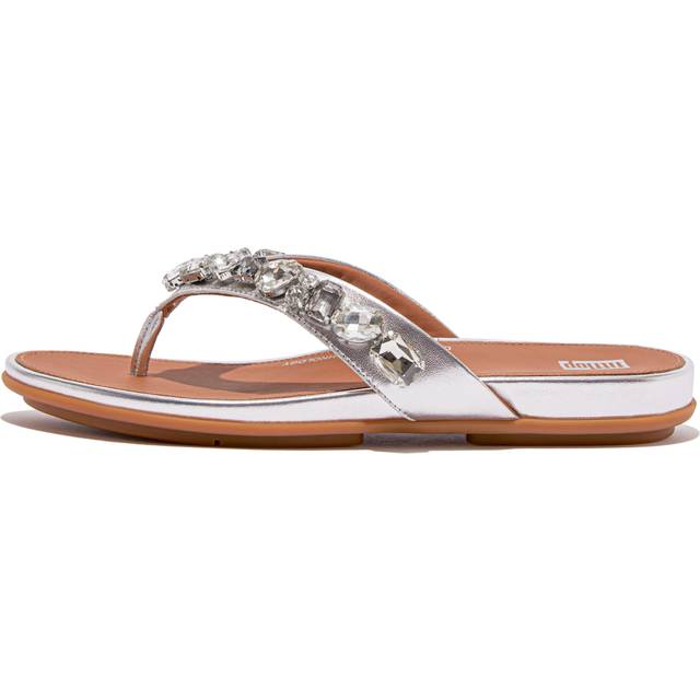 Women's FitFlop GRACIE JEWEL-DELUXE Womens Flip Flops Silver - Size: 4