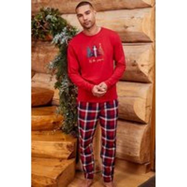 Cotton Long Sleeve Christmas Check Pyjama Set - Red - Medium - Threadbare