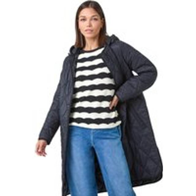 Iridescent Diamond Quilted Hooded Coat - Black - 10