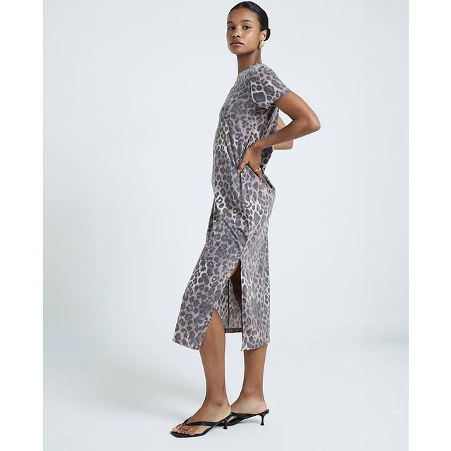 River Island Womens Brown Leopard Print T-Shirt Midi Dress - 18