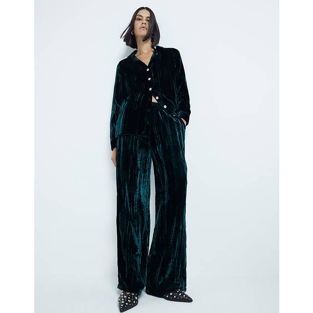 River Island Womens Green Velvet Wide Leg Trousers - 14