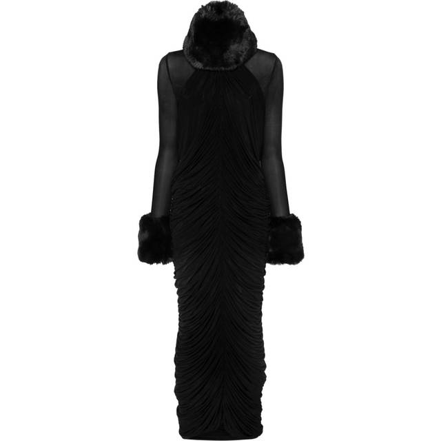 Magda Butrym - faux-fur trim maxi dress - women - Modacrylic/Cupro/Spandex/Elastane/Polyester - 34 - Black