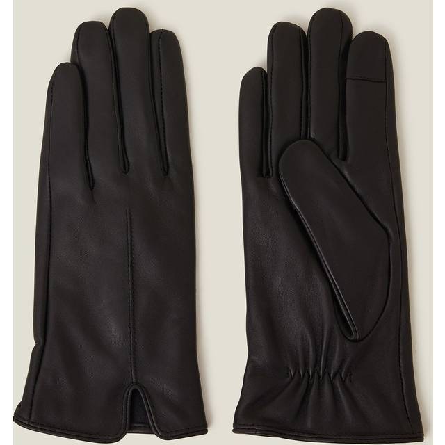 Faux Fur Lined Touchscreen Leather Gloves Black, Size: S / M, Women's - Accessorize - S/M