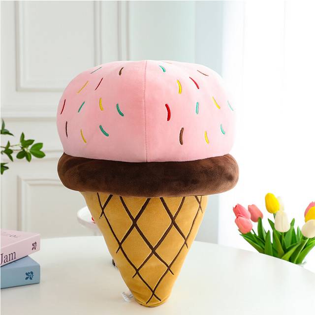 (Pink Khaki) Ice Plush Cream Cone Toy Stuffed Doll Throw Pillow Cartoon Room Decoration Gift