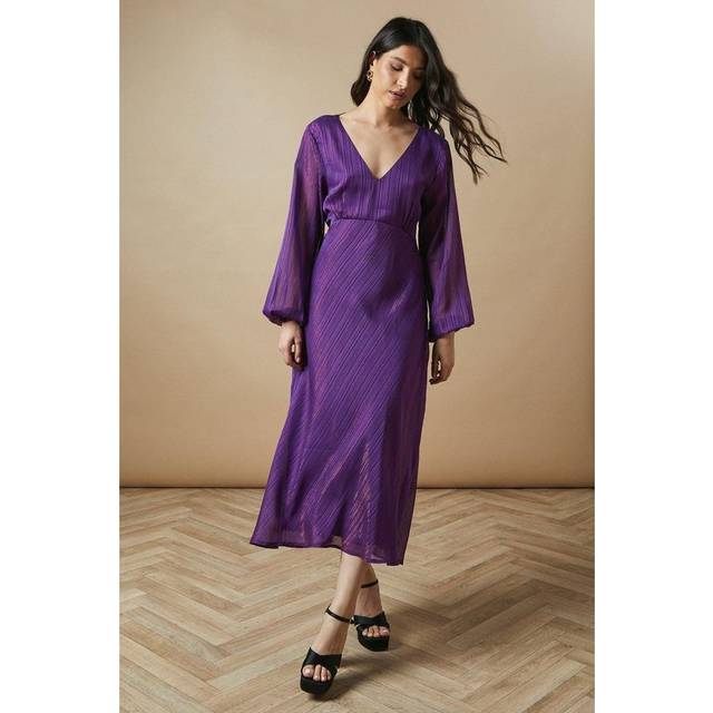 Oasis Womens Occasion Glitter Stripe Cowl Midaxi Dress - Purple - Size 12 UK