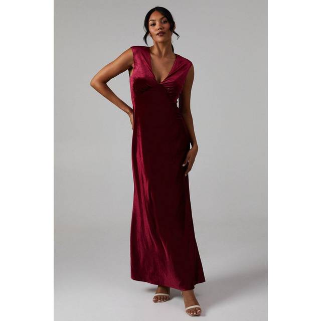 Velvet Open Back Detail Maxi Bridesmaids Dressberry - Emerald,Berry - 12,10,8,16,14,6