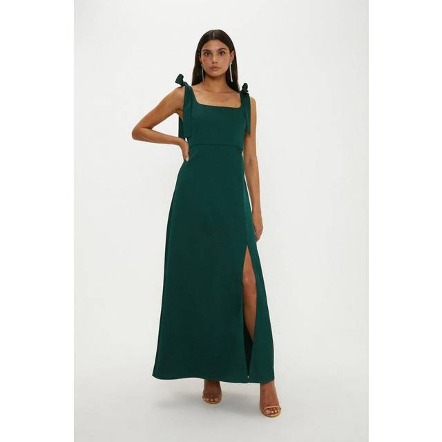 Oasis Womens Satin Tie Shoulder Midi Bridesmaids Dress - Emerald - Size 14 UK