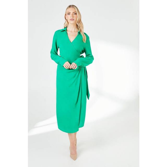 Principles Womens Belt Detail Collared Wrap Dress - Green - Size 14 UK
